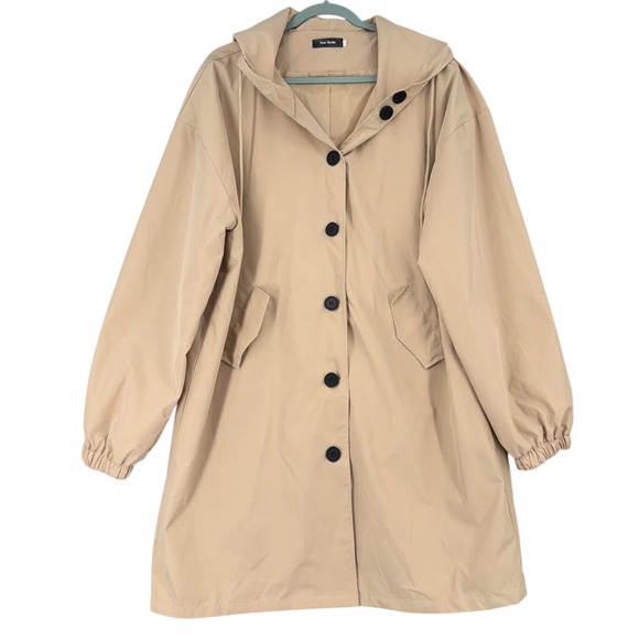 Paris Design Jackets & Blazers - Paris Design Beige‎ Hooded Trench Coat Women Oversized 5XL